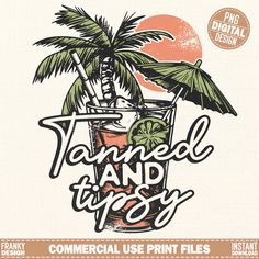 a poster with a drink and palm trees on it