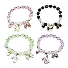 PRICES MAY VARY. 【Cute bracelet】 - Cute bracelet comes in three styles:Each style contains a crystal bracelet with rosette flower heart charms and an anime character bracelet 【Anime Braclet Size】 - The anime inspired bracelets are 2.5inch(8CM) in diameter.Elastic length.Can fit any size wrist.About 30g 【Crystal Braclet Material】 - The double layered bracelet is made of crystal stone.Nickel free.Harmless to your body. 【Bead Bracelet Set】--Cute Kuromi,My Melody,Cinnamoroll bracelets comes in style Kuromi Bracelet Beads, Beaded Bracelets Charms, Cinnamoroll Bracelet, Bracelet Patterns Beads, Elastic Beaded Bracelets, Bracelet Board, Rosette Flower, Kawaii Bracelet, Bestie Stuff