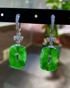 Certified Grade A Burmese Green Jade Earring with 18K Gold and Diamond Overall size 40.5mm length Barestone 18.2-13.2-2.1mm Come with Certificate Jade Earrings, Green Jade, Burmese, Jade Green, Jewelry Earrings Studs, Jade, 18k Gold, Jewelry Earrings, Stud Earrings