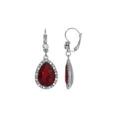 Add a romantic pop of color to your jewelry collection with these red crystal-embellished silver tone drop earrings from 1928. Add a romantic pop of color to your jewelry collection with these red crystal-embellished silver tone drop earrings from 1928. FEATURES Length: 47 mm Backings: leverback Metal: alloy Plating: silver tone Finish: polished Material: crystal, glass Not appropriate for children 14 years old and younger. Size: One Size. Gender: female. Age Group: adult. Kids Trend, Wedding Watch, Fashion Jewelry Earrings, Hearts Desire, Red Crystals, Diamond Watch, Glass Crystal, Red Glass, A Romantic