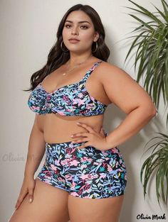 Olivia Mark - Womens Plus Size Leopard Print Ruched Front Bikini Set: Stylish and Flattering High Stretch Bathing Suit Set Swimwear Sets, Plus Size Swimsuits, Beach Look, Suit Set, Plus Size Swimwear, Olivia Mark, Bathing Suit, Gender Female, Bathing Suits