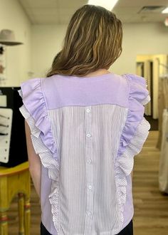 Experience the ultimate in comfort and style with our Ruffled Sleeve French Terry Top. Featuring stunning Striped Details on the sleeves and back, this top is perfect for any occasion. Elevate your wardrobe and make a statement with this must-have piece! 82% Cotton18% Spandex Be Perfect, French Terry, Must Haves, Spandex, Wardrobe