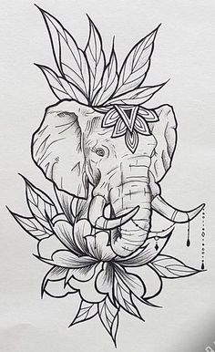 an elephant with flowers on it's head and leaves around its neck is shown