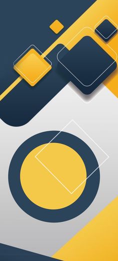 an abstract background with yellow and blue shapes on the bottom right corner is a circular object in the middle