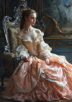 Baroque Art Women, Rococo Portrait, 19th Century France, Victorian Gown, Rococo Art, Victorian Portraits, Rococo Fashion, Period Piece, Victorian Paintings