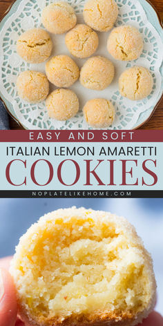 This best lemon amaretti cookie recipe makes easy Christmas cookies that are soft on the inside with a harder outside texture. Made with almond flour, sugar, egg whites with lemon and almond flavoring. Must-try gluten-free and easy lemon amaretti cookies! Italian Lemon Almond Cookies, Soft Lemon Cookies Recipes, Amaretti Cookies Recipe, Amaretti Cookie Recipe, Italian Lemon Cookies, Easy Christmas Cookies, Traditional Christmas Cookies, Cookie Exchange Recipes