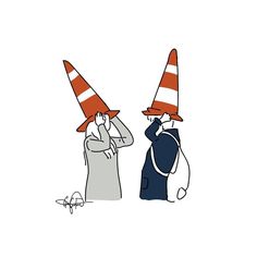 two people with red and white hats on their heads