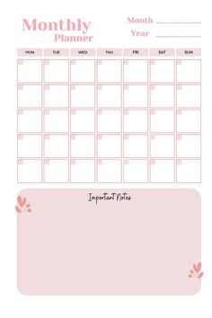 the printable planner is shown in pink