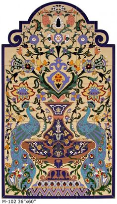 an intricately designed rug with peacocks and flowers