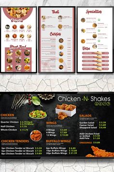 a menu with different types of food on it