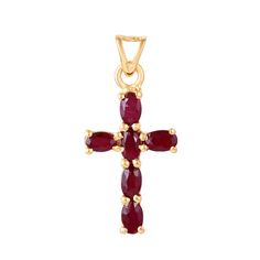 Ruby Cross Pendant featuring red rubies in a gold prong setting suspended on a fine gold chain. - Natural rubies 1.5 carats.- Set in 22 karat gold overlay.- Pendant diameter 11mm.- Suspended on a 14 karat gold chain, length 18 inches. Ruby Cross Pendant, Cartier Bracelets, Jewelry Stack, Ruby Jewellery, Cheat Code, Gold Overlay, Stacked Jewelry, Ruby Jewelry, Funky Jewelry