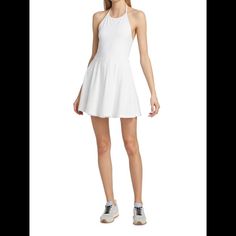 Atm Anthony Thomas Melillo Pima Cotton Halter Tennis Dress W/Shorts/Romper White Size M - Nwot Crafted Of Pima Cotton, Atm Anthony Thomas Melillo's Halter Tennis Dress Flaunts A Flared Skirt For Effortless Movement. Halter Neck, Sleeveless, Necktie, Pima Cotton/Spandex, Machine Wash, Imported. Msrp $275.00 Nwot - Shelf Pull, Tags Removed By Store, Inside Designer Tag Ripped During Process But Still Attached. Brand New Without Tags From Reputable Wholesaler. Due To Storage And Shipping This Item Sleeveless Summer Dress With Built-in Shorts, Fitted Above Knee Summer Dress, Fitted Above-knee Summer Dress, Stretch Mini Dress With Built-in Shorts, Casual Tennis Dress With Built-in Shorts, Stretch Mini Dress With Mini Hem, Spring Knee-length Stretch Skort, White Tennis Dress With Built-in Shorts For Summer, Knee-length Stretch Summer Mini Dress