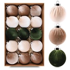 PRICES MAY VARY. Multicolor Elegance: Elevate your holiday decor with our velvet Christmas ornaments, featuring a classic and minimalist design in shades of green, brown, and neutral. These xmas ornaments come in a variety of colors, allowing you to effortlessly mix and match for a perfect ornament display that suits your style Unmatched Quality and Durability: Crafted with utmost care, our balls ornaments are synonymous with high quality. They a#ChristmasCandles #SnowForestCandles #ChristmasDecor #WinterDeco #HolidayCandles #FestiveFragrances #SeasonalScents #ChristmasTreeCandles #CozyHomeDecor Green Cream Christmas Decor, Christmas Decor Emerald Green, Christmas Brown Decoration, Green Brown And Cream Christmas Decor, Christmas Tree Ornament Colors, Emerald Christmas Tree Decorations, Neutral Wood Christmas Decor, Back Patio Christmas Decor, Brown Green Gold Christmas Tree