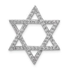 Rhodium over 14k white gold 0.624 cttw diamond Star of David chain slide. Measures approximately 7/8"L x 7/8"W. Diamond Star, Star Of David, White Gold Diamonds, Gold Diamond, White Gold, Chain, Stars, Pendant, Gold