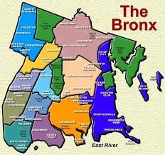 a map of the bronx, new york with all its major cities and their names