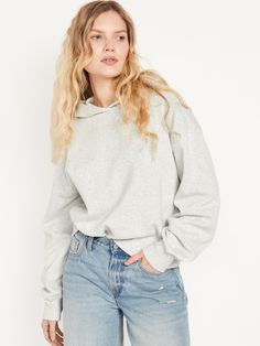 Oversized Pullover Hoodie for Women | Old Navy Plain Grey Hoodie, Winter Outfits For School, Chic Pants, Navy Hoodie, Fashion Hacks Clothes, Oversized Pullover, Running Tops, Oversized Hoodie, Womens Fleece