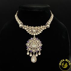 Statement Gold lookalike Kundan Necklace - Necklace -Choker Elegant Purple Kundan Necklace For Festive Occasions, Purple Pendant Jewelry For Party, Unique Purple Jeweled Dangle Jewelry, Elegant Purple Jewelry Set For Festive Occasion, Elegant Purple Kundan Necklace As Gift, Elegant Purple Kundan Necklace For Wedding, Purple Necklaces With Intricate Design For Wedding, Purple Wedding Necklace With Intricate Design, Purple Wedding Necklaces With Intricate Design