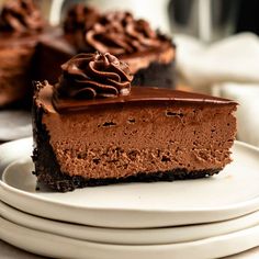 a slice of chocolate cheesecake on a plate