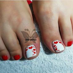 Pedicure Nail Designs, Toe Polish, Pretty Toe Nails, February Nails, 4th Of July Nails, July Nails