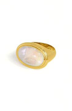 A milky oval-cut moonstone brings nearly luminescent luster to this art nouveau–inspired statement ring. Goldtone plate/moonstone Imported Statement Ring, Oval Cut, Dean, Moonstone, Statement Rings, Art Nouveau, Gold Tones, Size 7, Nordstrom