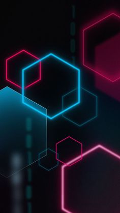 an abstract background with hexagonal shapes in pink and blue colors on a black background