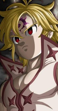 an anime character with blonde hair and red eyes