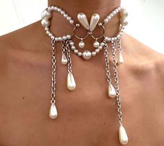 Silver Body Jewelry, Extravagant Accessories, Eccentric Accessories, Cool Necklace, Choker Designs, Fairy Necklace, Pearl Choker, Girly Jewelry, Jewelry Inspo