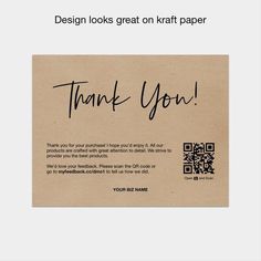 a piece of brown paper with the words thank you written on it and a qr code