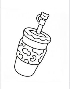 a black and white drawing of a cup with a toothbrush in it