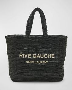 Get free shipping on Saint Laurent Rive Gauche Tote Bag in Raffia at Neiman Marcus. Shop the latest luxury fashions from top designers. Black Beach Bag, Saint Laurent Tote, Black Beach, Bold Logo, Holiday Essentials, Saint Laurent Paris, Rive Gauche, Raffia Bag, Crochet Tote