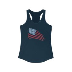 High quality print of this slim fit tank-top will turn heads for The Forth of July! The racerback cut looks good on any woman's shoulders. Wear casual with a cute pair of Distressed Denim Shorts. Cute, Comfortable tank with Patriotic Flag will be one of your favorites! .: 60% combed Ringspun cotton, 40% polyester .: Extra light fabric (3.9 oz/yd² (132 g/m .: Slim fit .: Tear away label .: Runs smaller than usual Casual American Flag Print Tank Top, Cotton Graphic Print Racerback Tank Top, Patriotic Fitted Sleeveless Top, Sleeveless Graphic Print Top For 4th Of July, Fitted Sleeveless Patriotic Tops, Sleeveless Cotton Top With Flag Print, Casual American Flag Print Sleeveless Tank Top, Fitted Racerback Vest With Graphic Print, 4th Of July Sleeveless Flag Print Top