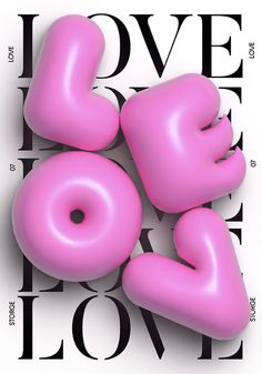 the word love spelled with pink balloons in front of a white background