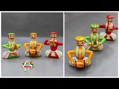 three different images of figurines in various colors and sizes, including one with a nutcracker