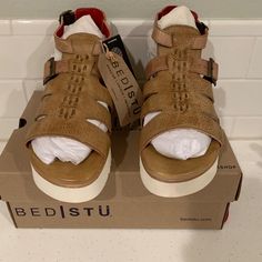 Beautiful Sandals Soft Leather Tts. Very Comfortable Two Adjustable Straps. These Are Listed Size 8 And Listed As 37 Eu.They Fit Like True 8 Or 8.5.(.I Wear An 8 Or 8.5 In Sandals ) And A 8.5 Or 9 In Closed Shoes ..These Fit Well. Hope This Helps. Beige Adjustable Sport Sandals With Round Toe, Adjustable Beige Sport Sandals, Bed Stu Sandals, Oat Color, Closed Shoes, Gladiator Flats, Flat Gladiator Sandals, Ankle Sandals, Womens Gladiator Sandals