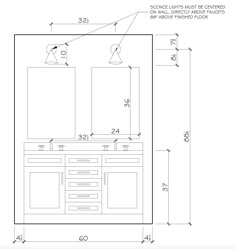 an image of a kitchen with measurements for the cabinets