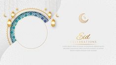 the eid celebration with crescent moon and lanterns on white background for greeting card or banner