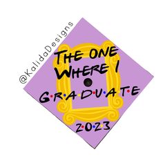 the one where i graduate logo is purple and yellow, with an ornate frame on it