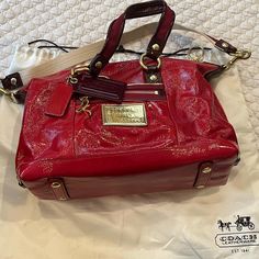 Coach Poppy Bag Gently Used Comes With Duster Bag Coach Red Satchel With Removable Pouch, Coach Burgundy Shoulder Bag With Removable Pouch, Red Coach Bag For Daily Use, Red Coach Satchel For On-the-go, Red Coach Bag For On-the-go, Coach Poppy, Poppy Color, Red Leather Bag, Coach Bags