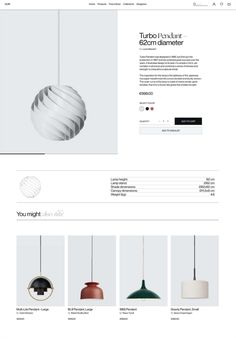 an image of a website page with different lighting fixtures