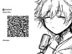 a black and white drawing of an anime character with a qr code on it