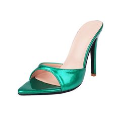 Shop Green Open Toe Stiletto Heel Mule Sandals color Green for Anniversary, Going out, Hanging out with worldwide Free shipping & Free return. Green Pointed Toe Sandals For Party, Green Pointed Toe Party Sandals, Green High Heel Mules For Summer, Green Round Toe Mules For Party, Green Open Heel Mules For Party, Green Pointed Toe Mules For Party, Spring Party Green Mules, Green Open Heel Sandals For Night Out, Green Open Heel Mules For Evening