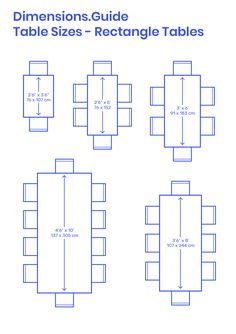 the table sizes and rectangle tables are shown in three different sections, with measurements for each