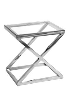 a metal and glass side table on a white background