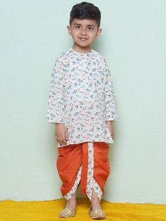 **Specifications : Please visit our brand store** https://www.etsy.com/in-en/shop/AJDezines?ref=seller-platform-mcnav Kurta : Animal Printed Kurta made in cotton fabric with front button opening. Dhoti : Dhoti made in cotton fabric, detailed design printed on border with elasticated waist Specially handcrafted clothing for the perfect look and comfort for the festive season 2 Pc Set : 1 Kurta, 1 Dhoti ||Style:- Dhoti Kurta Set Care: Machine Wash. Made in the auspicious colour palette and crafted Kids Kurta Pajama Boys, Kids Kurta Pajama, Kids Indian Wear, Kids Kurta, Kids Ethnic Wear, Diwali Outfits, Boys Kurta, Dhoti Pants, Kurta Pajama