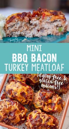 mini bbq bacon turkey meatloaf on a cooling rack with text overlay