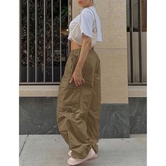 Khaki High Waist Straight Leg Pants with Tie Mustard And Blue Outfit, Cargos Outfit Women, Modeling Clothes, Baggy Outfits, Parachute Trousers, Pink Cargo Pants, Y2k Cargo Pants, Mini Skirt Party, Cargo Pants Streetwear