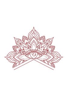 a lotus flower with an eye in the center and two crossed lines around it on a white background