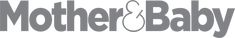 the mother and baby logo is shown in grey on a white background with black lettering