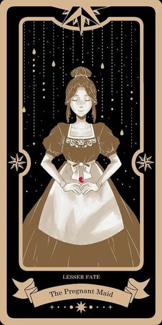 a tarot card with an image of a woman wearing a dress and holding her hands in