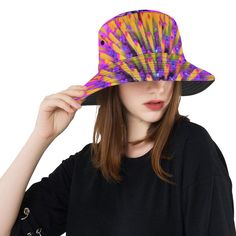 Bucket Hats, Abstract Macro Hot Pink and Yellow Coneflower Zebra Skin Pattern, Summer Bucket Hat, Floral Bucket Hat, Digital Oil Painting, Hot Pink Flowers, Purple Garden, Unique Hats, Pink Garden, Sun Hats For Women